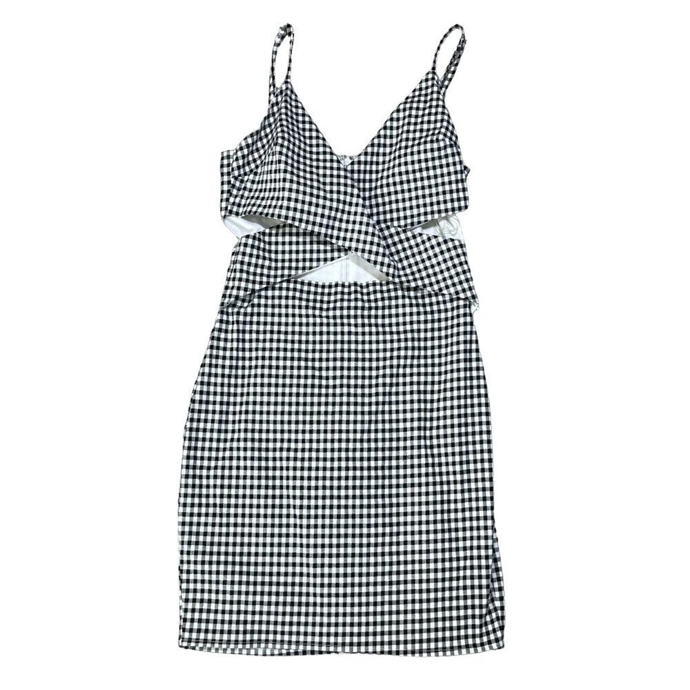 Blue Blush Checkered Cross Front Mini Dress Black White Sleeveless Size M Medium